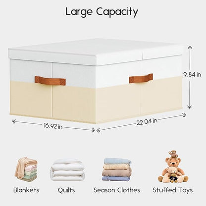 Extra Large Storage Bins - 2 Pack Closet Storage Boxes with Double-Open Lid & Divider Board, Stackable Colthes Storage Organizer, Fabric Basket with Label Tag for Home, Laundry