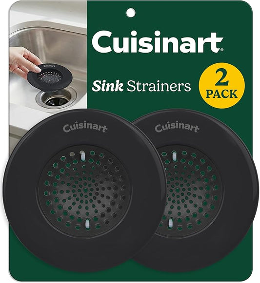 Cuisinart Sink Strainers- 2 Pack Kitchen Sink Drain Strainer & Food Catcher with Enamel-Coated Stainless Steel Rim and Silicone Base, Fits Standard 3.5" Drains, Outer Diameter 4.35", Scratch-Safe