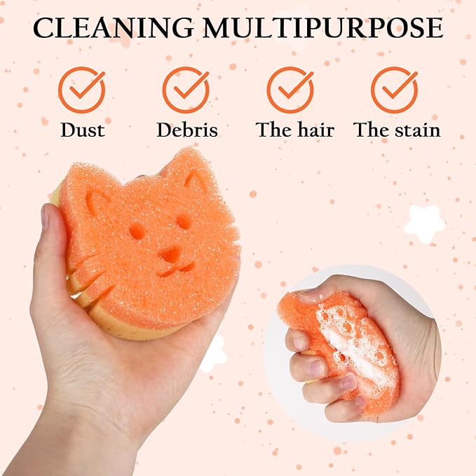 6 Pack Cute Cat Dish Sponge, Dual-Sided Cleaning Reusable Scrubbing Sponges for Dishes, Cat Kitchen Accessories Dishwashing Sponge Scrubbers Kitchen Things Car Wash Sponges Non Scratch