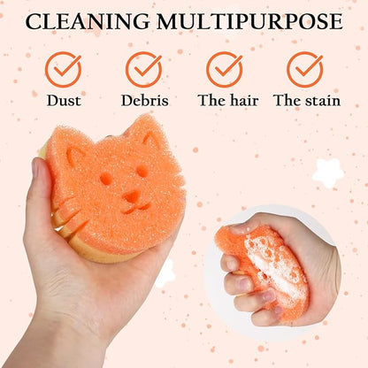 6 Pack Cute Cat Dish Sponge, Dual-Sided Cleaning Reusable Scrubbing Sponges for Dishes, Cat Kitchen Accessories Dishwashing Sponge Scrubbers Kitchen Things Car Wash Sponges Non Scratch