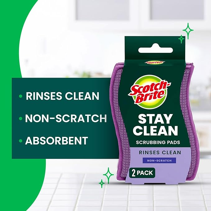 Scotch-Brite Clean & Rinse Non-Scratch Scrub Sponges – Dual-Sided Scrubber with Cloth Side for Wiping, Rinses Clean – 8 Sponges (4 Packs of 2) for Dishes, Countertops, Appliances & More