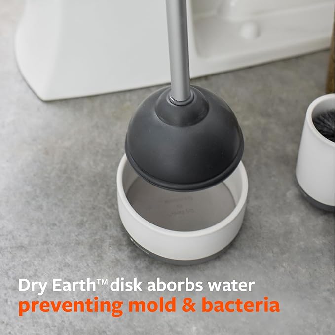 Full Circle Royal Plunge - Bathroom Toilet Plunger with Ceramic Holder and Instant-Dry Coating for Mold & Mildew Prevention, Easy to Clean & More Hygenic, White