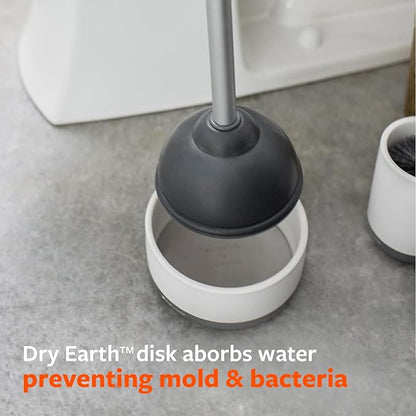 Full Circle Royal Plunge - Bathroom Toilet Plunger with Ceramic Holder and Instant-Dry Coating for Mold & Mildew Prevention, Easy to Clean & More Hygenic, White