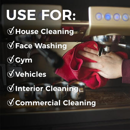 The Rag Company - All-Purpose Microfiber Terry Cleaning Towels - Commercial Grade, Highly Absorbent, Lint-Free, Streak-Free, Kitchens, Bathrooms, Offices, 300gsm, 16in x 16in, Red (12-Pack)