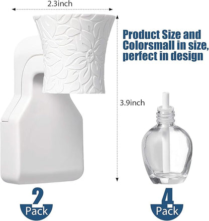 2 Pieces Wall Plug-in Diffuser Fragrance Plug with 4 Pieces Empty Bottles for Spreading Essential Oils Home Bathroom (White)