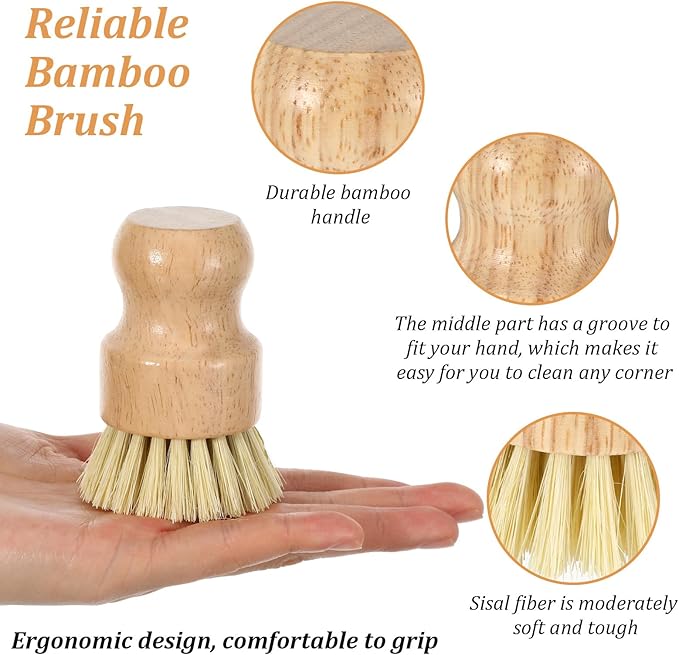 14 Pack Bamboo Dish Brush Set Natural Sisal Scrub Brushes for Pots Pans Sinks Vegetables, Wooden Dishwashing Scrubber Brush Kitchen Cleaning Tool