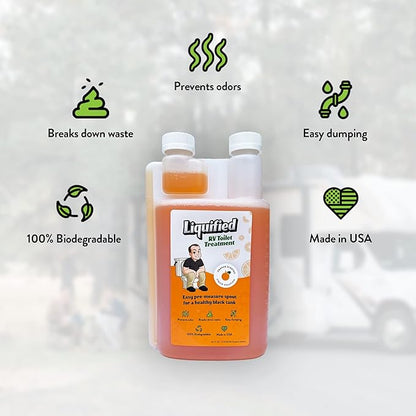 Liquified RV Toilet Treatment - Black Holding Tank Digester - Odor Eliminator - Orange Scent - Matts RV Reviews (Orange, 16oz)