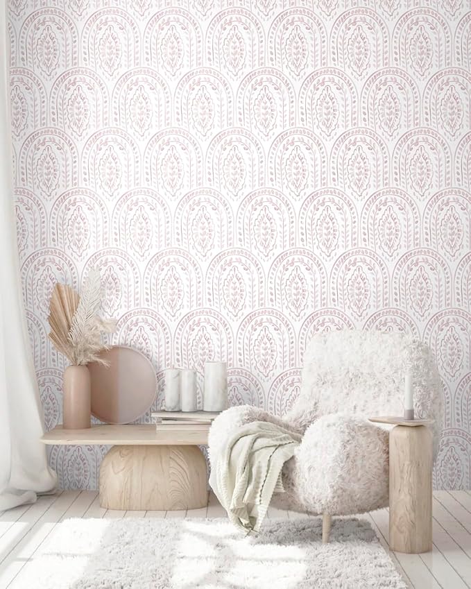 EeeComing Pink Peel and Stick Wallpaper Boho Wall Paper Peel and Stick Modern Contact Paper Self Adhesive Wallpaper for Bedroom and Bathroom Removable Cabinet Shelf Liner Vinyl 17.3”X118.1”