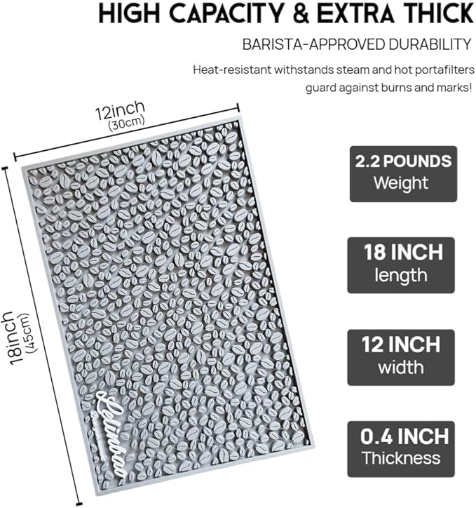 Coffee Machine Mat for Countertops, Waterproof Dish Drying Mat for Kitchen, Bars, Restaurant, 18X12in 1cm Thick Coffee Mat, Bar Decor, Espresso Mat, Non-Slip Drip Tray Mat(Gray,18"x12")