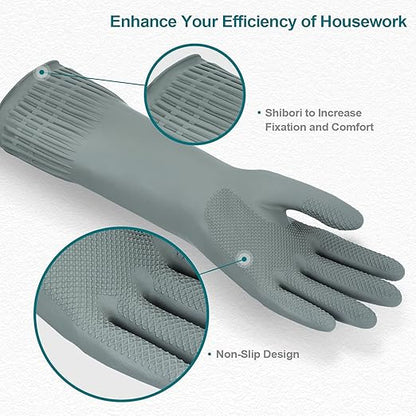 Mamison 2 Pairs Reusable Waterproof Household Dishwashing Cleaning Rubber Gloves, Non-Slip Kitchen Glove (Grey, Large (Pack of 2))