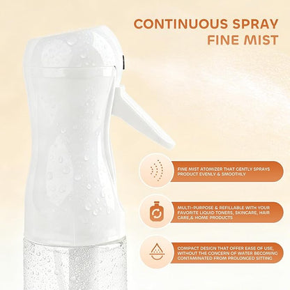 AMOMELA 2Pcs Continuous Spray Bottle For Hair,Ultra Fine Refillable Water Mister for Hair Styling, Plants, Cleaning, Salon, Misting & Skin Care（200ml/6.8oz Clear） (200ML 2PACK)