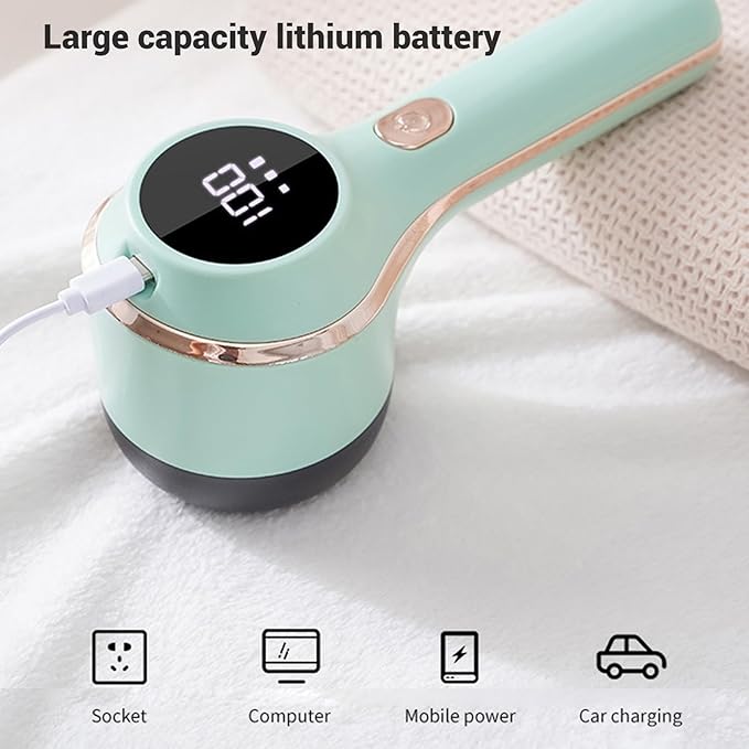 Rechargeable Electric Fabric Shaver with 6 Adjustable Blades, Portable Lint Remover for Clothes & Furniture, LED Display Sweater Defuzzer - Green (Battery-Powered, Fast Fuzz Removal)