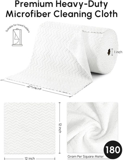 Microfiber Cleaning Cloths Roll, 75 Pack Tear Away Microfiber Towels Roll, 12" x 12" Lint Free Rags, Reusable Cleaning Cloths, Washable, Scratch Free,Ultra Absorbent Dish Rags(White Ripple)