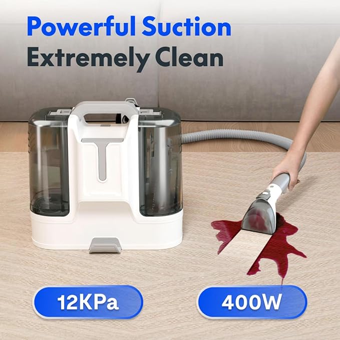 Portable Carpet Cleaner Machine, Mini Carpet and Upholstery Cleaner Machine, Pet Carpet Cleaner Machine for Spot Rug Couch Stains, 4 Cleaning Modes | 450W Motor | 60.9 OZ Tank (Brown+White)