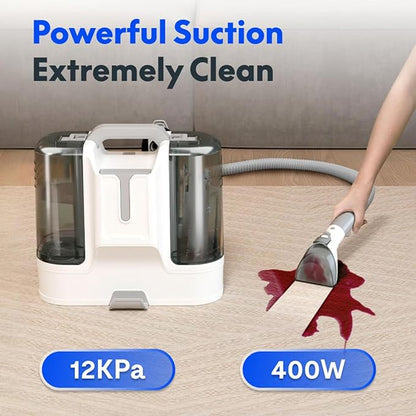 Portable Carpet Cleaner Machine, Mini Carpet and Upholstery Cleaner Machine, Pet Carpet Cleaner Machine for Spot Rug Couch Stains, 4 Cleaning Modes | 450W Motor | 60.9 OZ Tank (Brown+White)