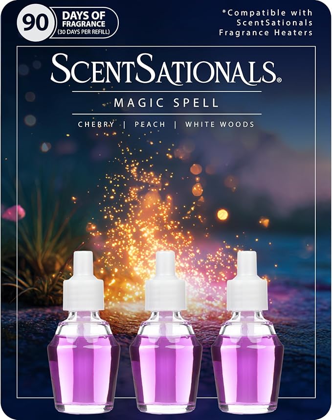 ScentSationals Magic Spell Fragrance Oil Plug In Air Freshener Refills 3-Pack - Works with Scentsationals Wall Plugs, Long-Lasting Home Fragrance, 0.8 fl oz Each, Packaging May Vary