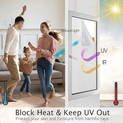 HIDBEA Frosted Window Privacy Film Heat Control UV Blocking, Static Cling Non-Adhesive Reusable Door coverings for Bathroom Home Office (Frosted 35.4 Inch x 32.8 Feet)