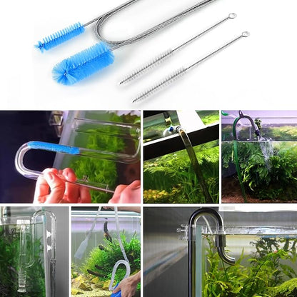 Flexible Long Drain Brush, Double Elastic Ended Nylon Cleaner Hose Tube Pipe Brush 67 inch Stainless Steel and 2 Pcs of 8 inch Straw Cleaning Brush (Blue)