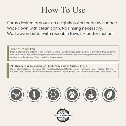 Rustic Strength Lots of Purpose Spray Cleaner, Bergamot & Cypress, Multi-Surface, pH Balanced, Non-Toxic, Biodegradable, 16 oz