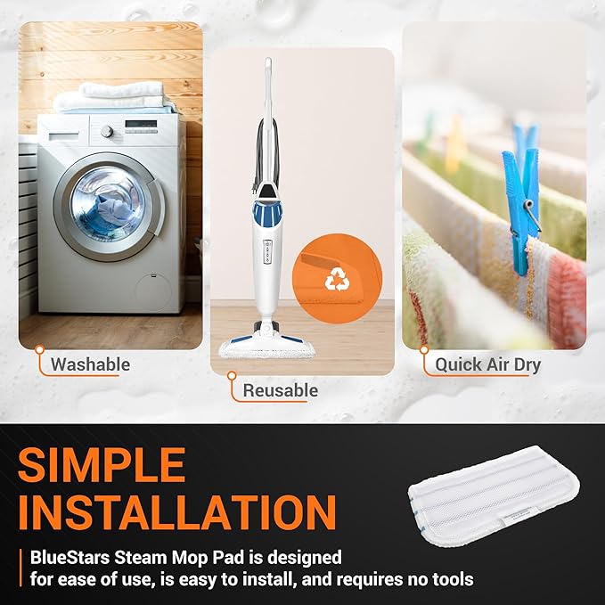 BlueStars [Upgraded] Steam Mop Pads Replacement Compatible with Black and Decker Steam Mop SM1600, SM1610, SM1620, HSMC1321, HSMC1321APB, HSMC1361SGP, BDH1855SM, BDH1760SM, SMP20 - Pack of 3