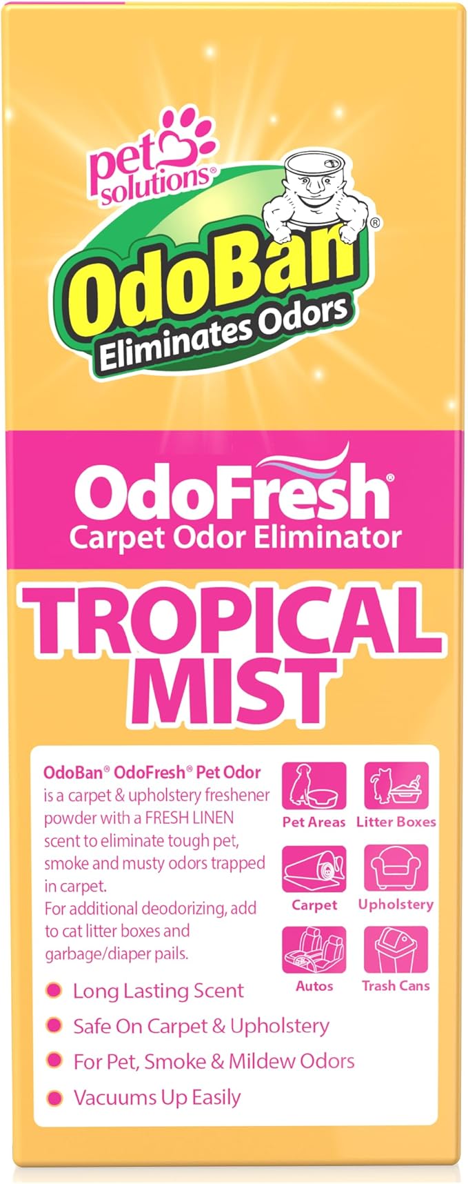 OdoBan OdoFresh Carpet and Room Deodorizer Powder for Home Smells and Odors Including Smoke, Pet Urine, Dogs, and Cat Litter, Made in the USA, Tropical Scent, 36 Ounces, Pack of 6