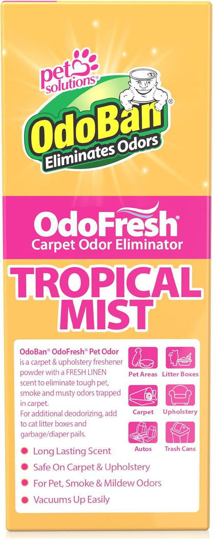 OdoBan OdoFresh Carpet and Room Deodorizer Powder for Home Smells and Odors Including Smoke, Pet Urine, Dogs, and Cat Litter, Made in the USA, Tropical Scent, 36 Ounces, Pack of 6
