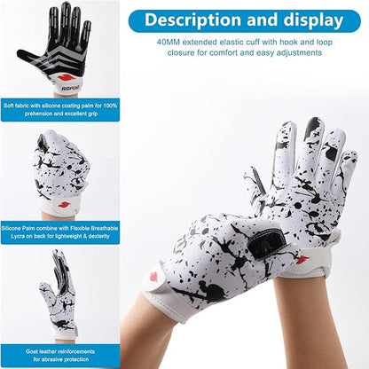 Kids Football Gloves Youth Enhanced Grip Silicone Wide Receiver Gloves