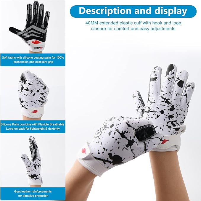 Kids Football Gloves Youth Enhanced Grip Silicone Wide Receiver Gloves