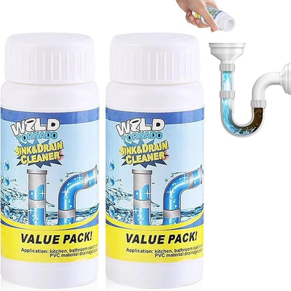 Wild Tornado Powerful Sink & Drain Cleaner Powder, Pipe Dredging Agent for Kitchen Bathroom Drain, Clog Remover Pipeline Cleaner, Portable Fast Acting Cleaning Powder (2PCS)