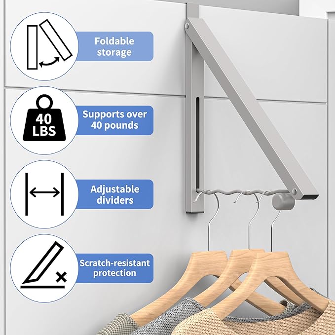 Hleelomi Clothes Drying Rack for Laundry Room Organization,Foldable Over The Door Drying Racks for Saving Space, Warm Gray 1 Pack