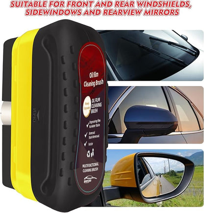 Automotive Oil Film Cleaning Brush with Reusable Foam Sprayer, Upgraded Antifog Glass Cleaning Board, Glass Oil Film Remover for Car Windows & Windshields, Versatile Car Glass Cleaner Brush (Black)