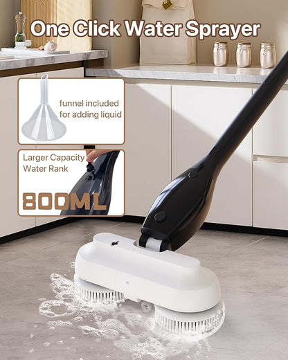 Electric Spin Scrubber,Cordless Electric Mop For Floor Cleaning，With Water Sprayer And Large 800ml Tank，Adjustable Extension Handle With 4000mAh Battery，Spin Mop For Hardwood Floors，Pet Cleaning
