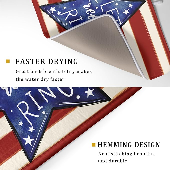 Patriotic Watercolor Stars Stripes Dish Drying Pad 18 x 24 Inch With Absorbent Reversible Microfiber 4th of July Memorial Day Drying Mats Dish Drainer Mat Fast Dry For Kitchen Dining Room