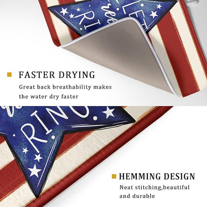 Patriotic Watercolor Stars Stripes Dish Drying Pad 18 x 24 Inch With Absorbent Reversible Microfiber 4th of July Memorial Day Drying Mats Dish Drainer Mat Fast Dry For Kitchen Dining Room