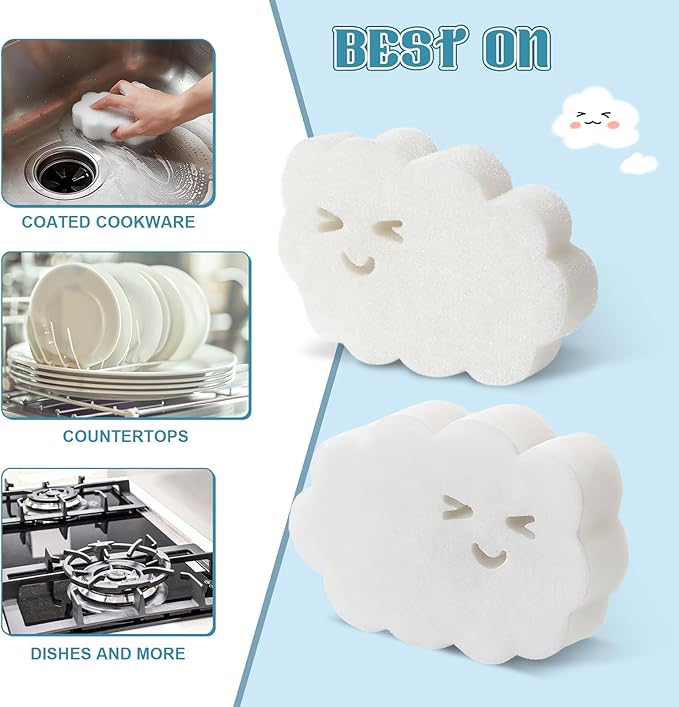 12 Pcs Kitchen Sponges for Dishes Double Sided Cleaning Dish Scrub Sponge Bulk Reusable Non Scratch Scrubbers for House Cleaning Dishwashing (Cloud,White)