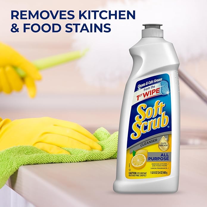Soft Scrub Total All Purpose Bath & Kitchen Cleanser, Lemon Scent 24 oz