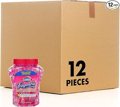 Clorox Fraganzia Crystal Beads Air Freshener, Long Lasting Room Deodorizer and Odor Eliminator Gel Beads to Freshen Home, Car, or Office, Spring Scent, 12 Fl Oz - 12 Pack