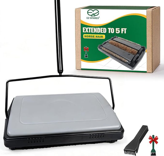 EZ SPARES Quiet Carpet Sweeper, Floor Sweeper with Horsehair Roller Brush Strong,Suitable for Carpet Cleaning Power,Bristle Sweeper,Great for House,Office,Kitchen,Carpet(Gray)