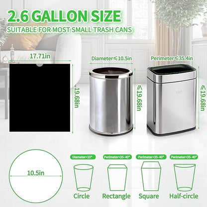 100 Count Small Drawstring Trash Bags for 2.6-Gallon (10 L) Trash Cans, Thick Pre-separated Garbage Bags,Mini Wastebasket can Liners for Bathroom Bedroom Office(Black)