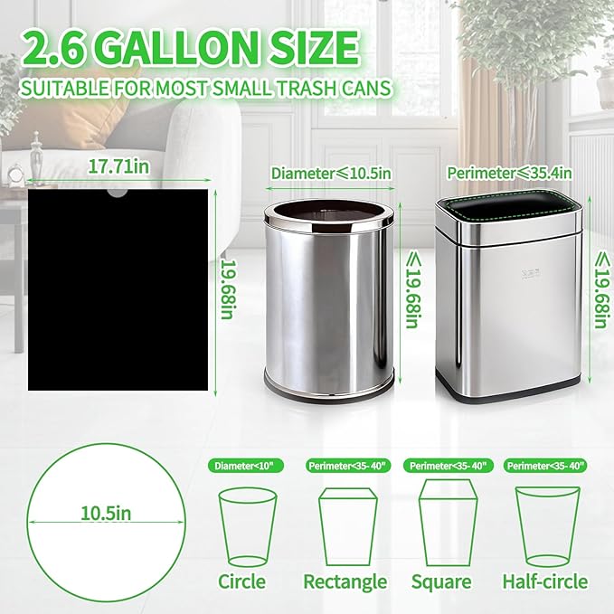 200 Count Small Drawstring Trash Bags for 2.6-Gallon (10 L) Trash Cans,Thick Pre-separated Garbage Bags,Mini Wastebasket can Liners for Bathroom Bedroom Office(Black)