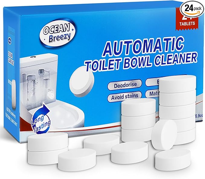 Automatic Toilet Bowl Cleaner Tablets, Bleach & Oxidation Formula for Powerful Cleaning, Deodorizing & Descaling, Long-Lasting Slow-Release Toilet Tank Cleaner, Septic Safe, 24 Tablets