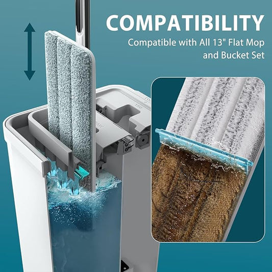 4+4 Pack Mop Replacement Pads Compatible with JOYMOOP Flat Mop or Mop Bucket Set - Microfiber Flat Mop Pads for All 13" X 4.9" Squeeze Flat Floor Mop - Washable Mop Head Replacement