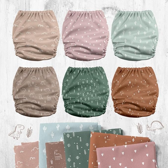 Mama Koala 3.0 Cloth Diapers for Babies with Suede Cloth Lining, Reusable Washable One Size Adjustable Pocket Diapers for Newborn and Toddler, 6 Pack with 6 5-Layer Natural Inserts (S-My Warm Heart)