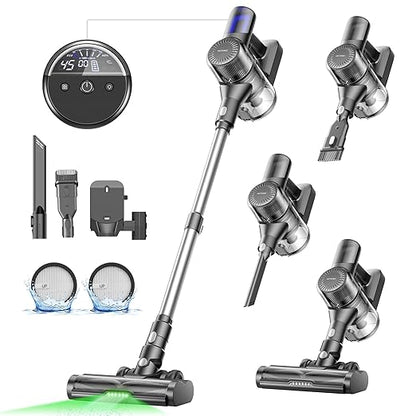Ultenic Cordless Vacuum Cleaner, 450W 40Kpa Stick Vacuum with Car Dashboard Screen, Tangle-Free Brush for Pet Hair, Max 45mins Runtime, LED Display Tools for Hard Floor, Carpet, Car Cleaning, U12