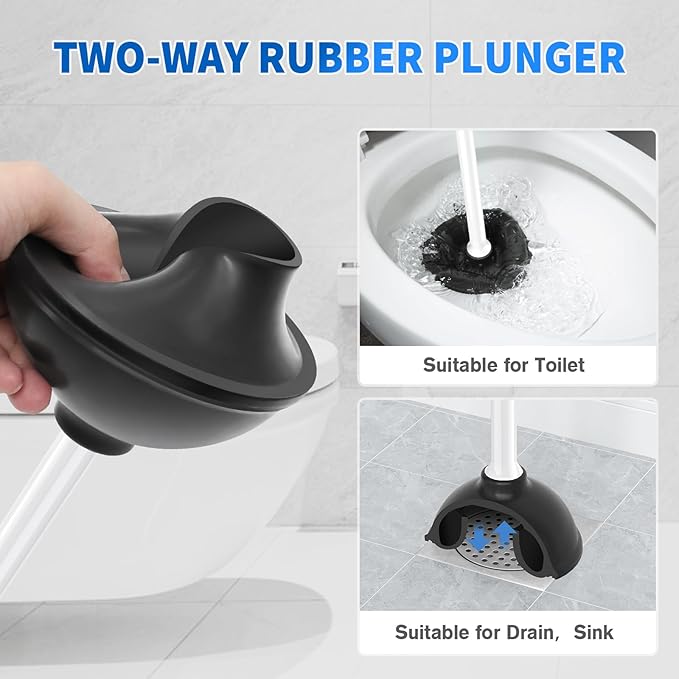 Toilet Plunger and Brush, Silicone Bowl Brush and Heavy Duty Toilet Plunger Set with Ventilated Holder, 2-in-1 Toilet Brush and Plunger Combo for 5.3-inch Bathroom Cleaning (White, 1 Set)