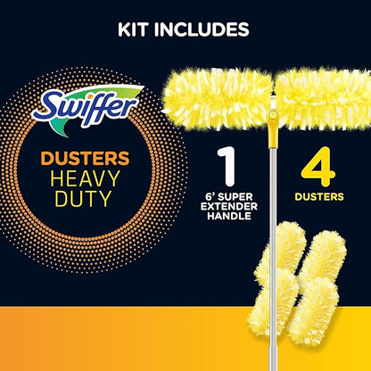 Swiffer Heavy Duty Dusters with Super Extender Handle, 6 Ft Handle, 1 Handle/4 Dusters, 4/Carton