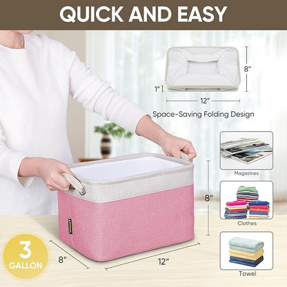 BALEINE 4 Pack Fabric Closet Storage Bins for Shelves, Linen Closet Organizers and Storage, Decorative Baskets for Organizing, Shelf, Clothes, Home, Office (Pink, 12"x8"x8")