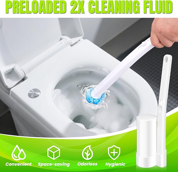 KOKL Disposable Toilet Brush, Toilte Wand Kit, Toilet Brushes and Holders with 48 Refills, Toilet Bowl Brush, Toilet Bowl Cleaning Wands, Toilet Cleaning System for Bathroom Maintenance