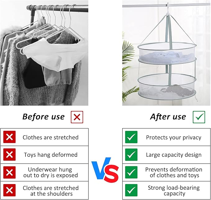 AUTODECO 2 Pack 3-Tier Folding Mesh Clothes Hanging Dryer, Sweater Drying Rack, Large Laundry Drying Rack, Lay fold Flat Dry Hanger, Mesh Clothes Hanging Dryer - XL(3Tier)+XL(3Tier)