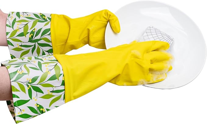 Evriholder Glam-Gloves Reusable Latex Dishwashing Gloves for Kitchen or Cleaning, Yellow, 3 Pairs, Patterns May Vary